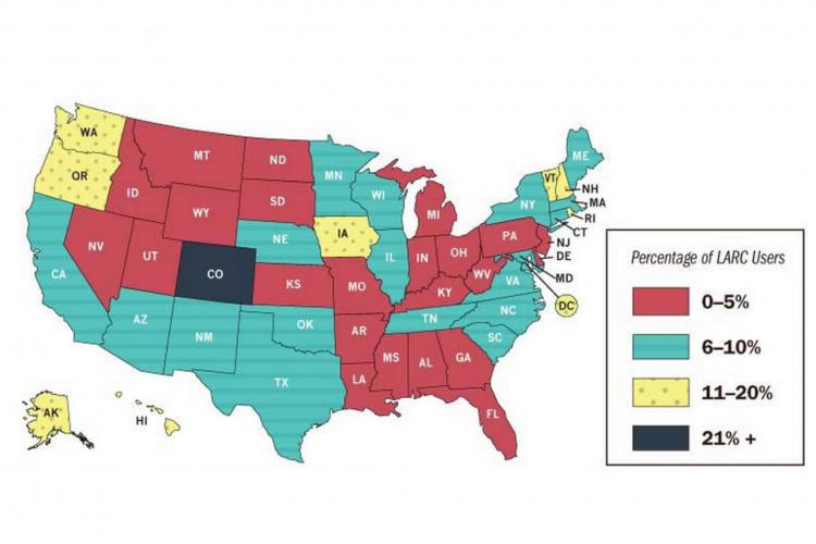 LARC Use among Teens Visiting Title X Clinics by State, 2013

Source: Title X Family Planning Annual Report, United States 2013.
